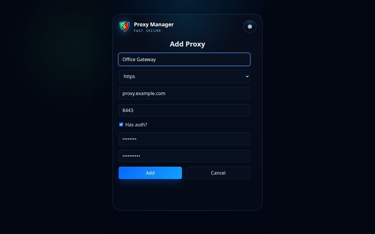 Proxy Manager adăugați formular de proxy