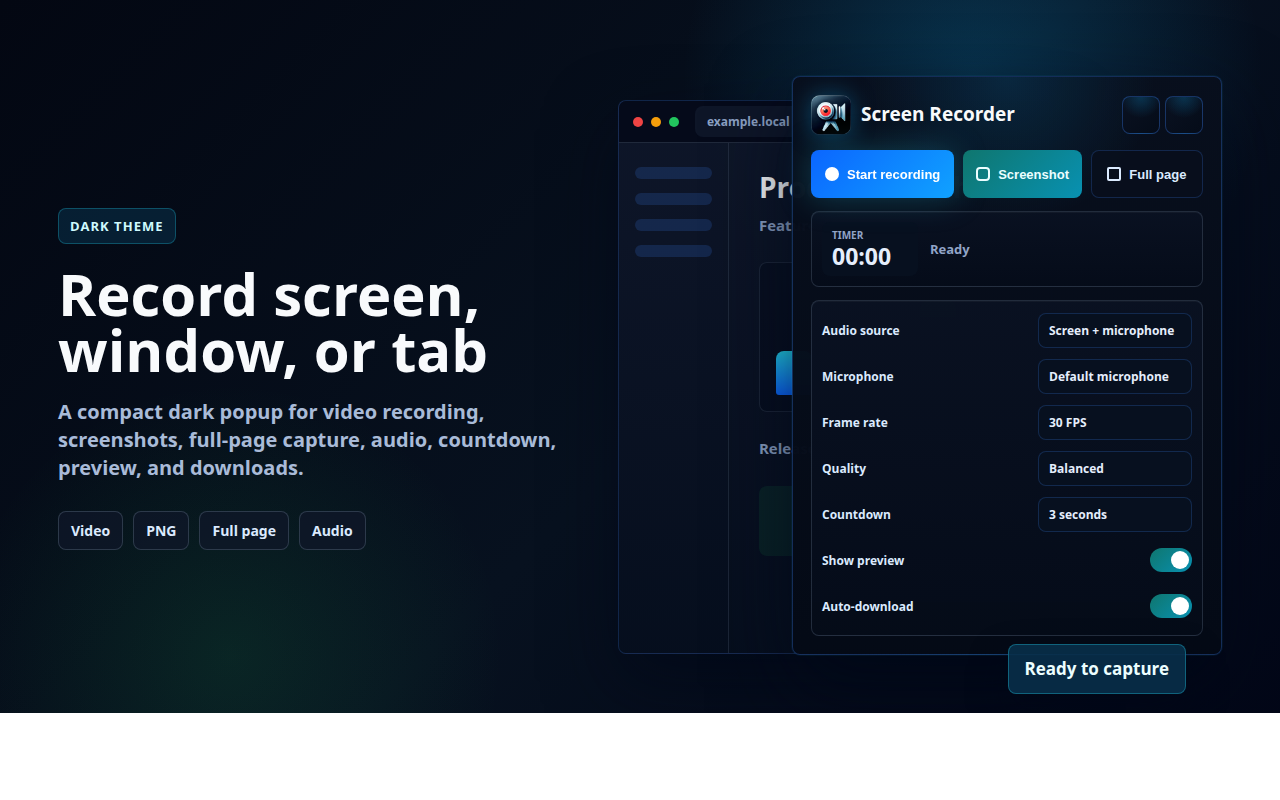 Fereastră pop-up Screen Recorder