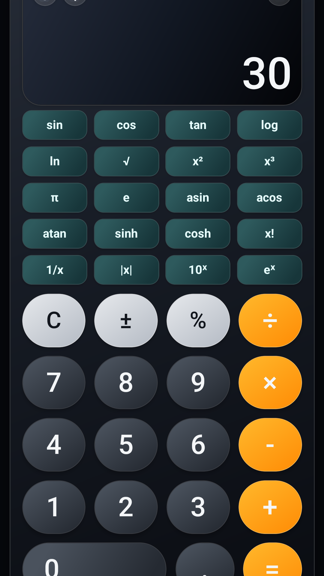 Ecranul modului științific al calculatorului